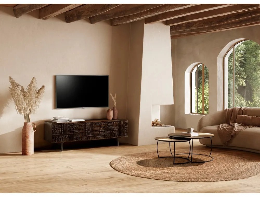 Тъмнокафява маса за телевизор от масивно манго 145x48x40 cm Kalai – MOME