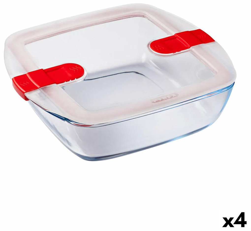 Херметическа Кутия за Обяд Pyrex Cook &amp; Heat 25 x 22 x 7 cm 2,2 L Прозрачен Cтъкло (4 броя)