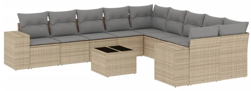 3255456 vidaXL Градински диван с възглавници, 11 части, бежов полиратан