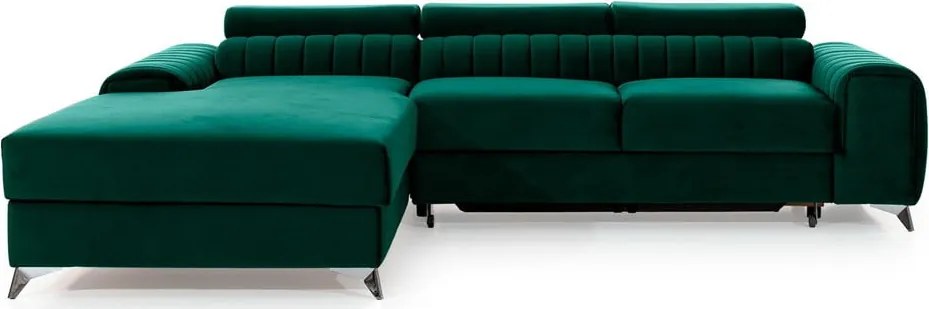 Зелен кадифен разтегателен ъглов диван с място за съхранение (ляв ъгъл) Grayson – ELTAP