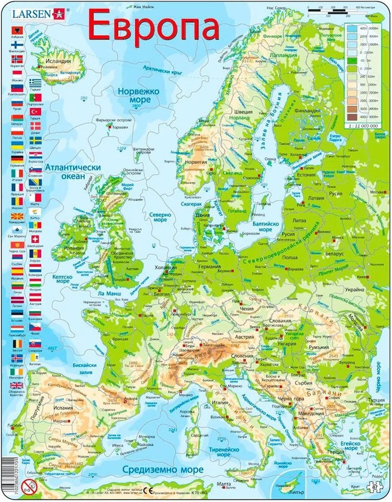Larsen - Пъзел: Образователен – "Карта на Европа" – 87 части, голям