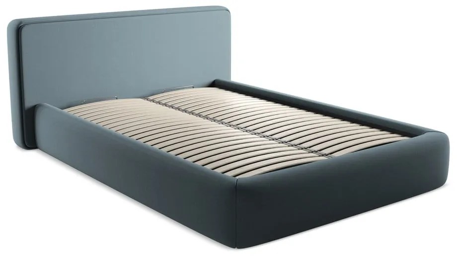 Синьо двойно тапицирано легло с място за съхранение и включена подматрачна рамка 140x200 cm Kiana – Makamii