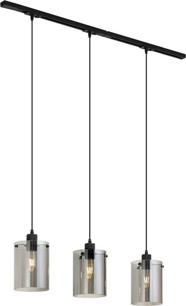 Modern 1-Phase Track System Black with 3 Smoke Glass Pendant Lamps - Iconic Dome