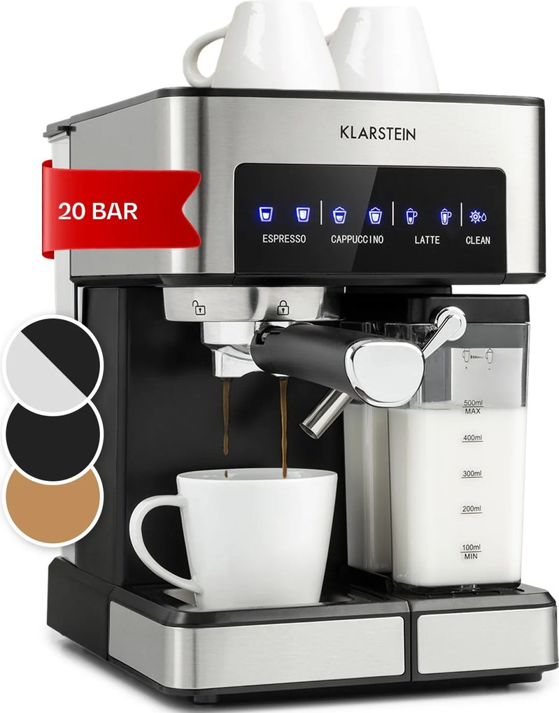 Klarstein Arabica Comfort, кафемашина с портафилтър, 1350W, 20 бара, 1,8 литра, тъч панел