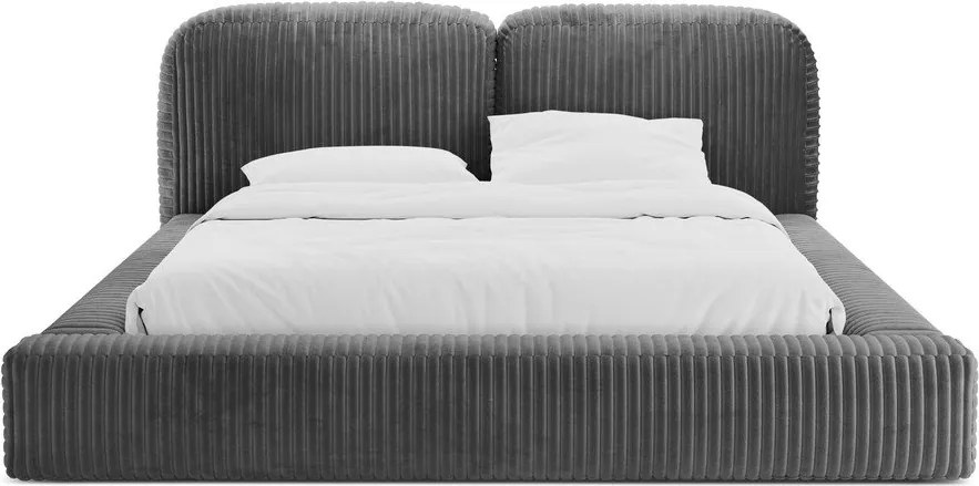 Сиво тапицирано двойно легло с място за съхранение и включена подматрачна рамка 180x200 cm Martina – Micadoni