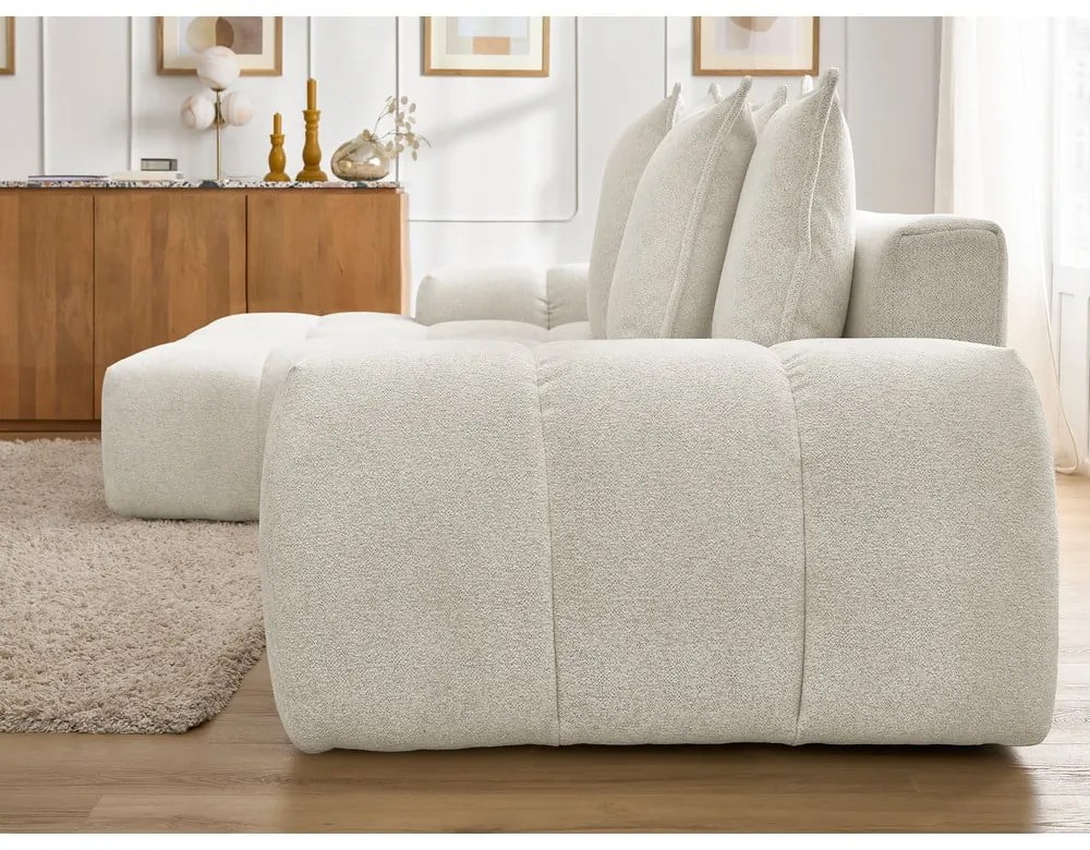 Бял шенилов сгъваем/с място за съхранение ъглов диван (ляв ъгъл) Everest – Bobochic Paris