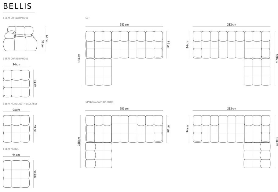 Тъмносив ъглов диван от кадифе Bellis - Micadoni Home
