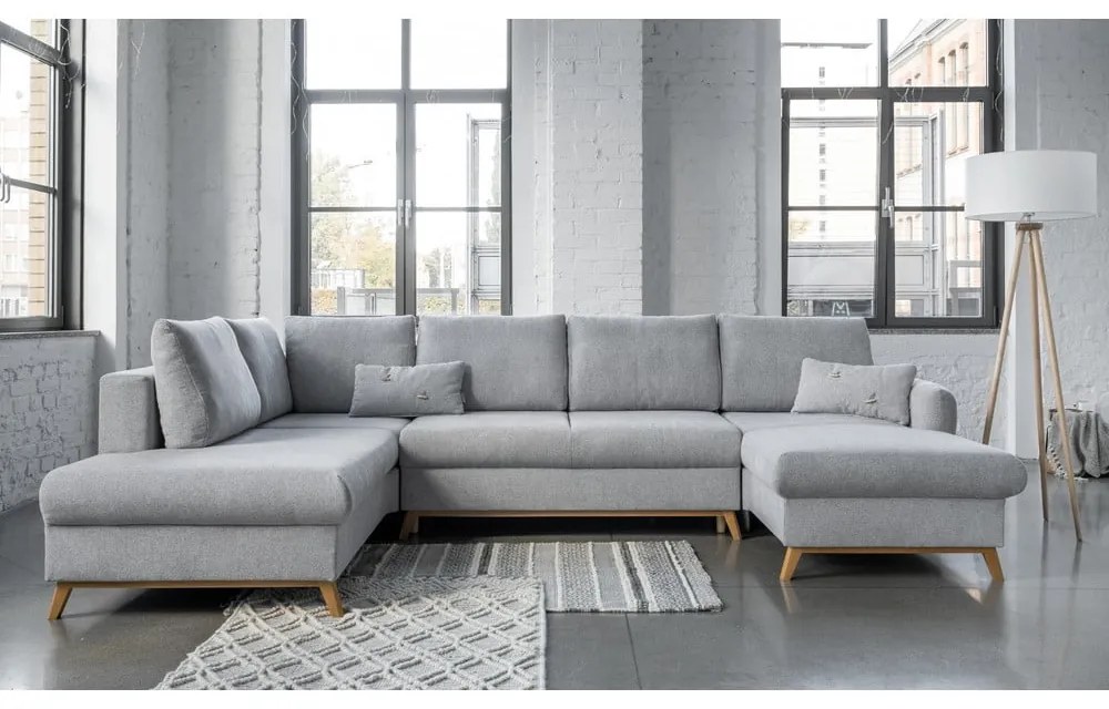 Светлосив U-образен разтегателен диван, ляв ъгъл Scandic Lagom - Miuform