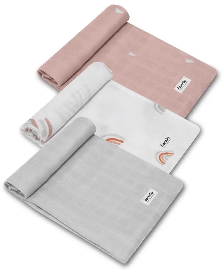 Lionelo - комплект от 3 бамбукови пелени 70×70 см, Rainbow