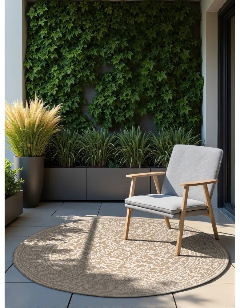 Кръгъл килим за открито и закрито в цвят слонова кост и бежово ø 160 cm Duet Kona – NORTHRUGS