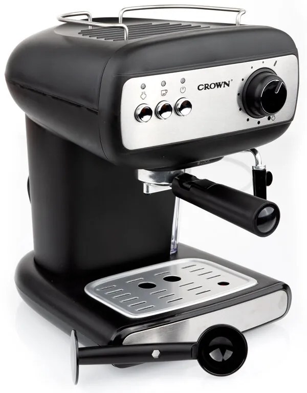 Еспресо машина Crown CEM-1525, 850W, 15 bar, 1.2 л, Подгряване на чаши, Пара, Подвижен резервоар, Крема диск, Черен