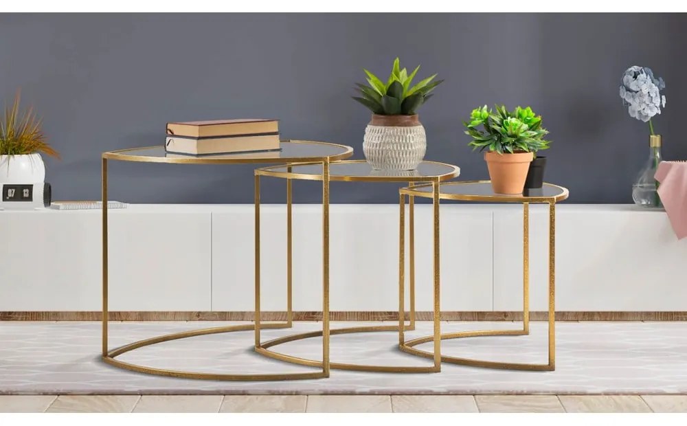 Кръгли масички за кафе със стъклен плот в златисто в комплект от 3 броя ø 60 cm Triangle – Mauro Ferretti