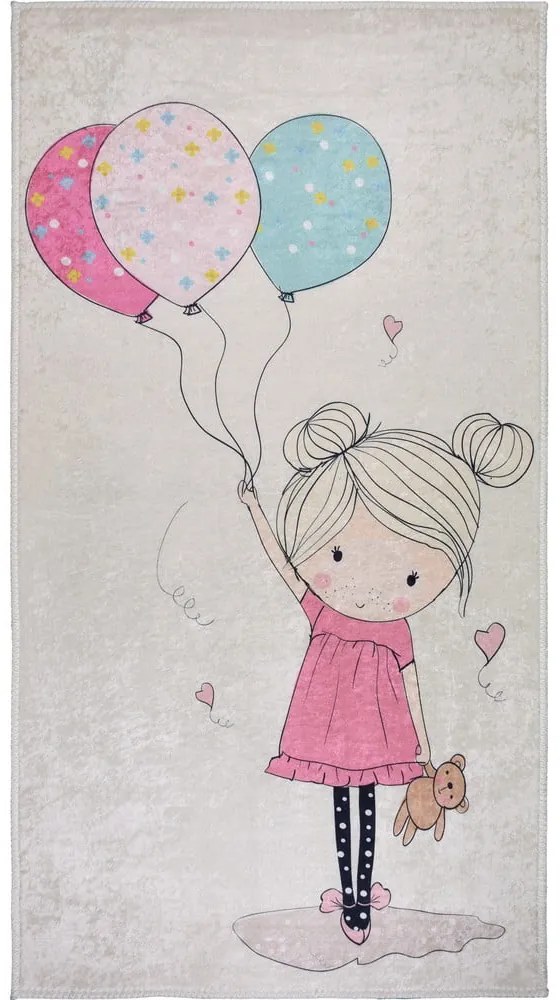 Сетски килим подходящ за пране в розово и цвят слонова кост 160x230 cm Girl & Baloons – Vitaus