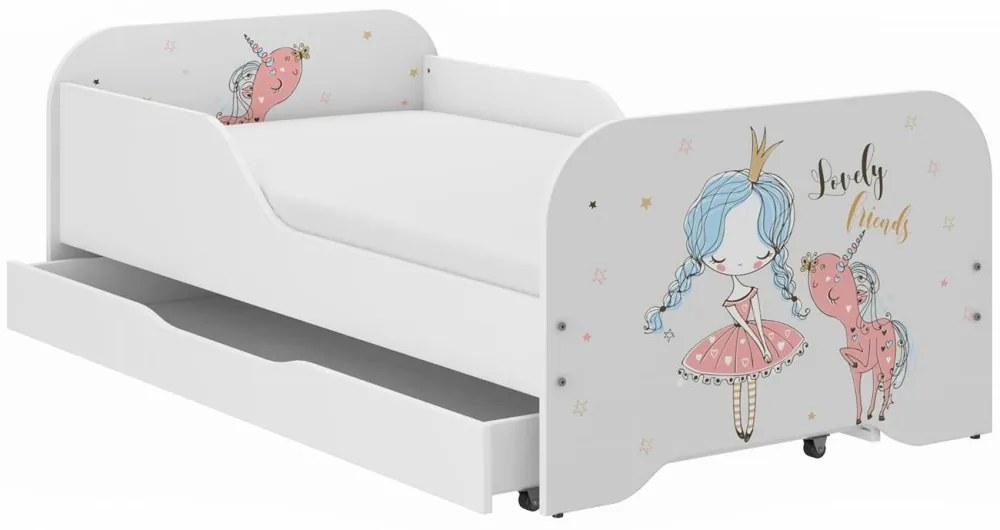 Детско легло MIKI 160 x 80 cm с мотиви на принцеса и еднорог