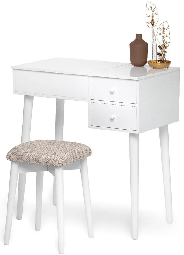 Бяла тоалетка с огледало, кутия за бижута и 2 чекмеджета Красота - Bonami Essentials