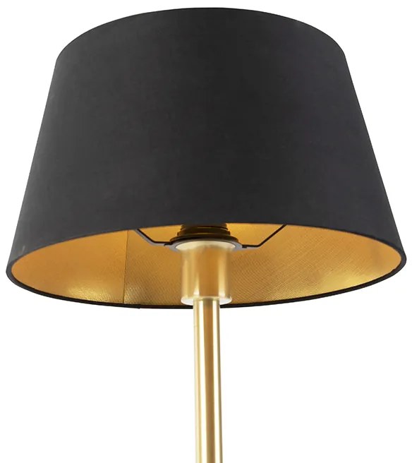 Класическа настолна лампа месинг с черен абажур 32 см - Simplo