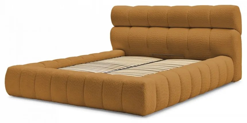 Двойно тапицирано легло с място за съхранение с включена подматрачна рамка в цвят горчица 160x200 cm Mont Blanc – Bobochic Paris