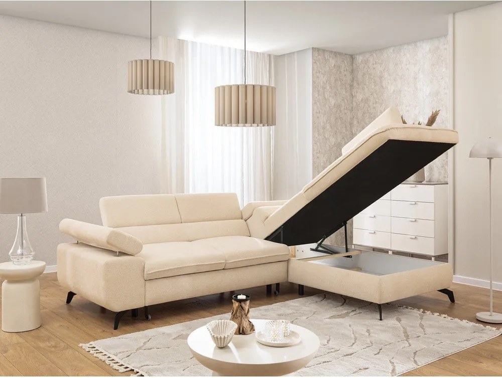 Кремав шенилов ъглов диван (десен ъгъл L форма) Marbeya – Ropez
