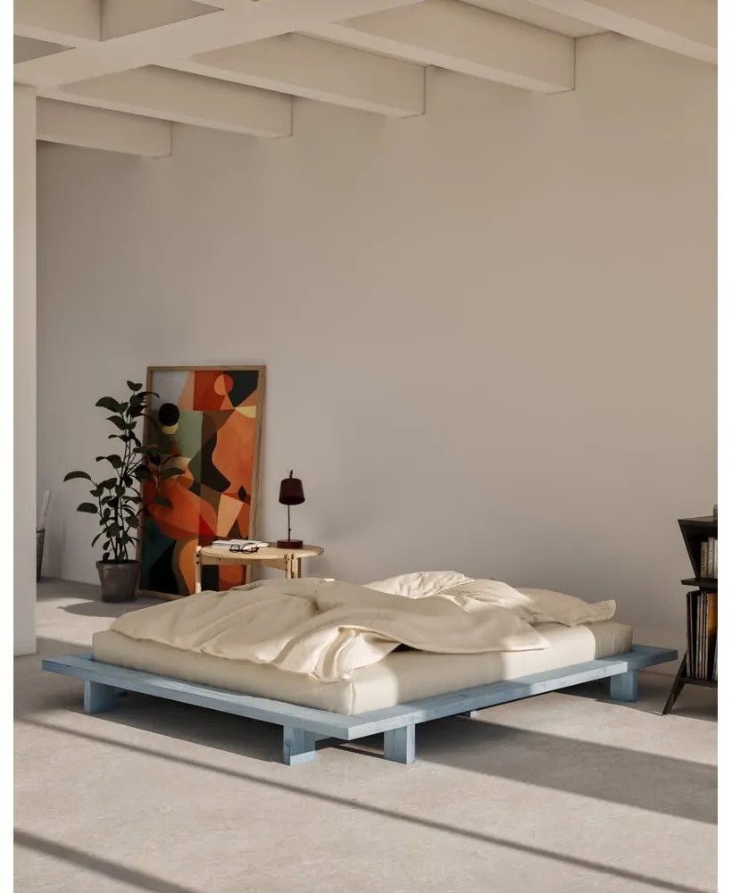 Светлосиньо двойно легло от масивен бор с включена подматрачна рамка 140x200 cm Japan – Karup Design