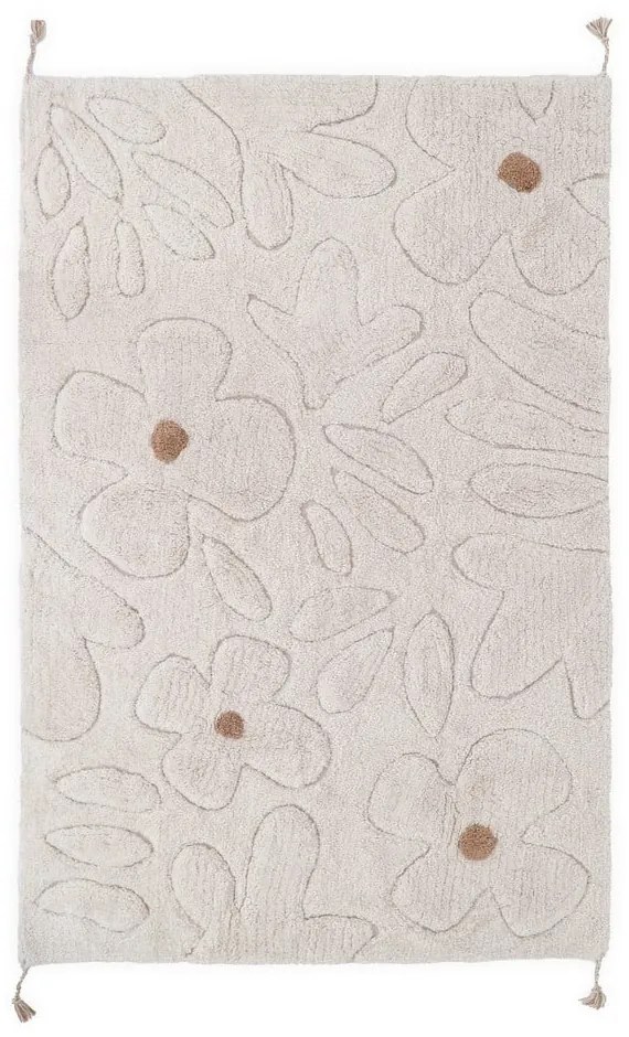 Кремав ръчно изработен памучен детски килим подходящ за пране 120x180 cm Gentle Flora – Nattiot