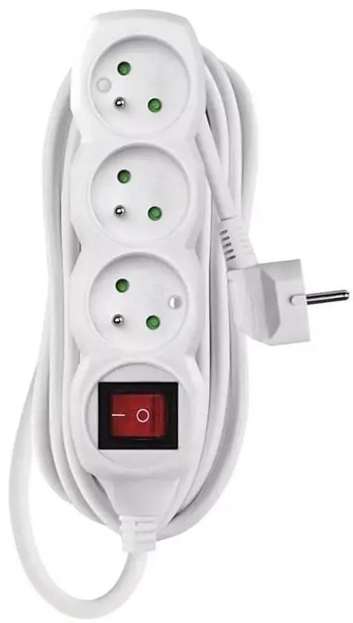 Удължител с ключ 3 гнезда 7 м бял