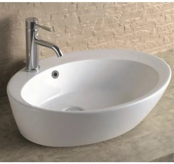 Мивка за баня ICB 851W, монтаж върху плот, с отвор за смесител, порцелан, бял, 61x47x16см