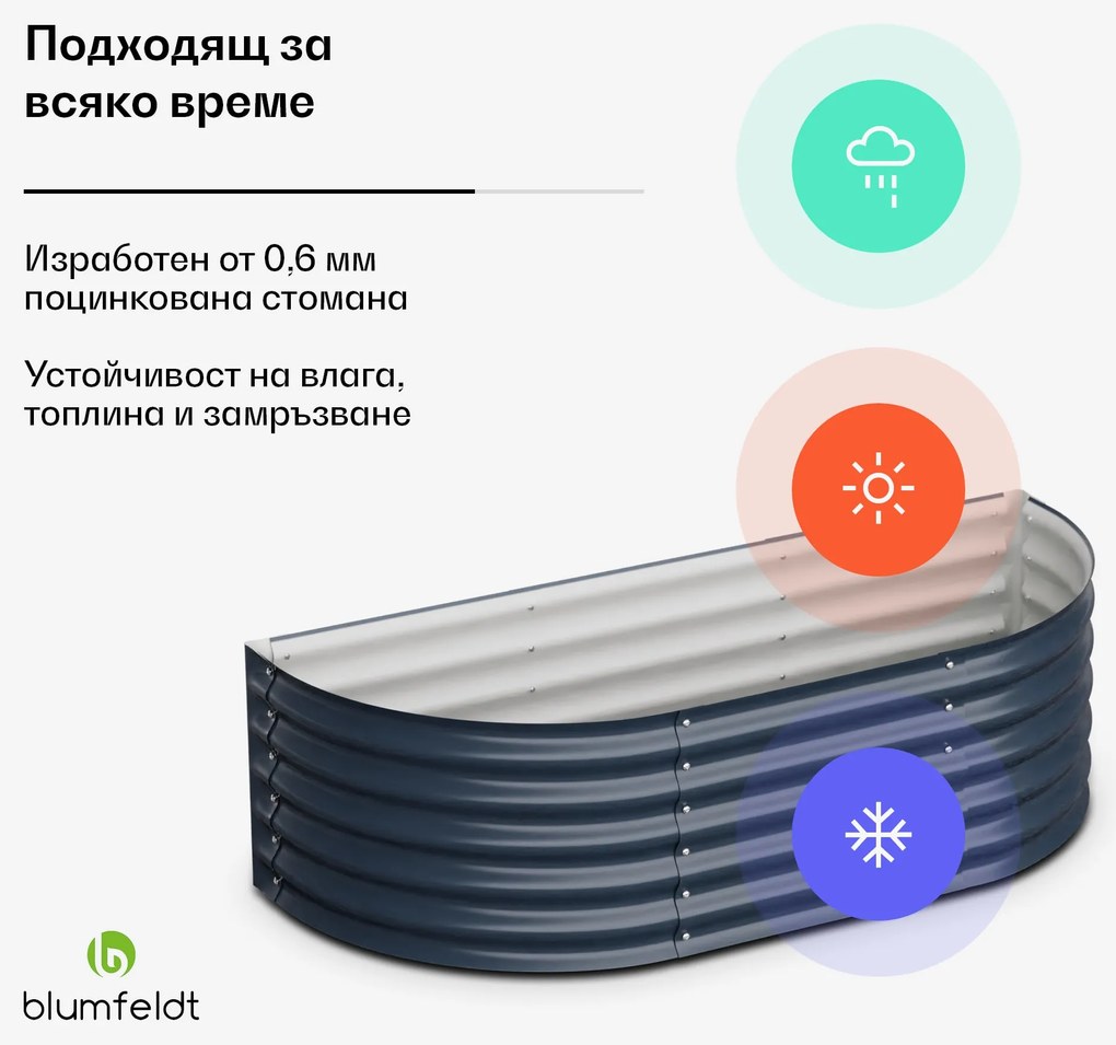 Blumfeldt High Grow Extended, повдигната леха, 150x43x60 cm, с вълнообразна стоманена ламарина, лесна за сглобяване, устойчива на ръжда и замръзване