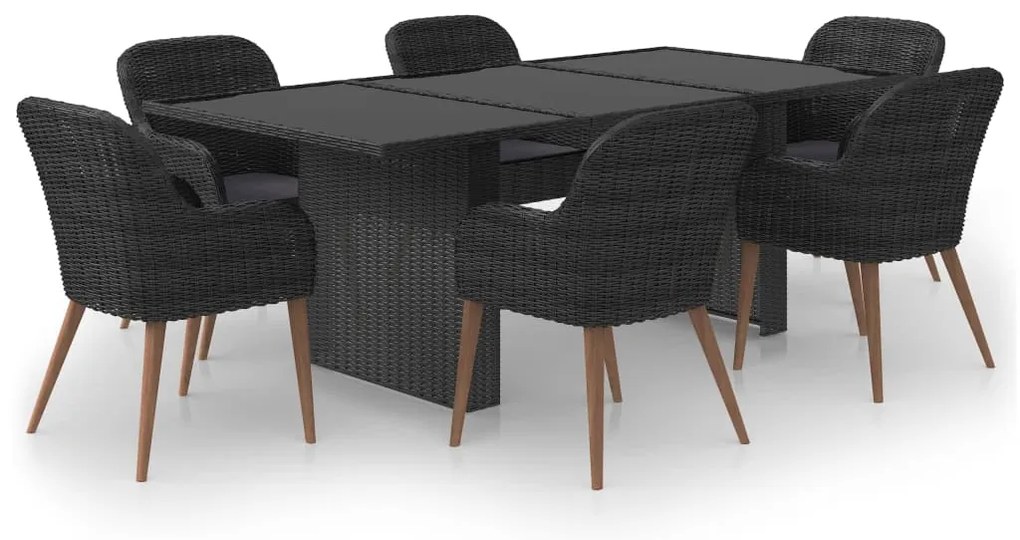 3059482 vidaXL Градински трапезен комплект, 7 части, полиратан, черен