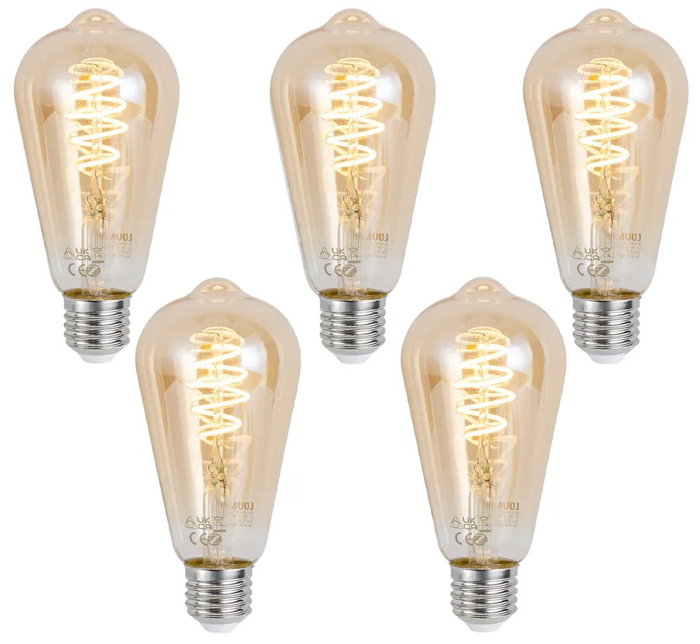 Комплект от 5 смарт E27 димируеми LED крушки ST64 кехлибар 4.9W 320 lm 2500K Zigbee