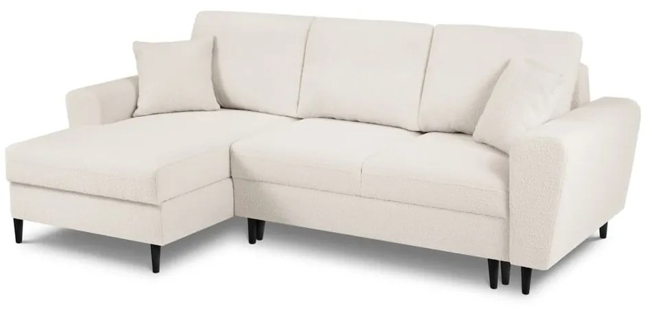 Бежов разтегателен ъглов диван с място за съхранение от прежда с примки от букле (ляв ъгъл) Kyoto – Cosmopolitan Design