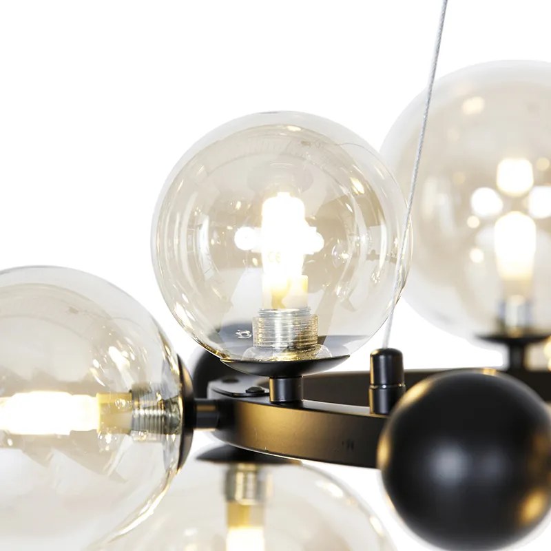 Смарт висяща лампа черна с кехлибарено стъкло 12 светлини вкл. Zigbee G9 - David