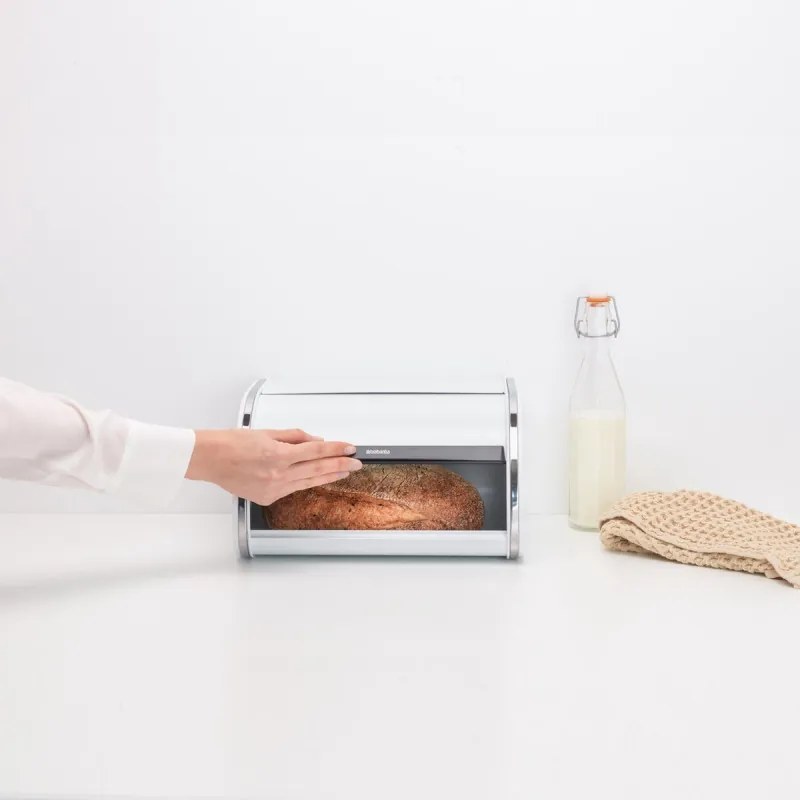 Кутия за хляб Brabantia Roll Top 1003254, 11 л, 31.6x26.5 см, Специална структура, Бял/Инокс