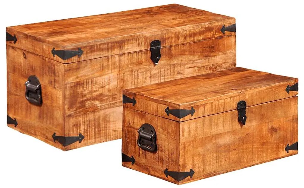 241634 vidaXL Комплект от 2 сандъка от необработено мангово дърво