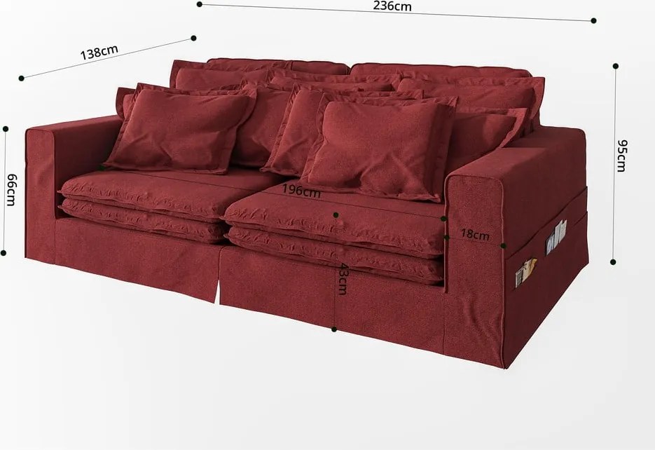 Червен диван 236 cm Nora – Ropez