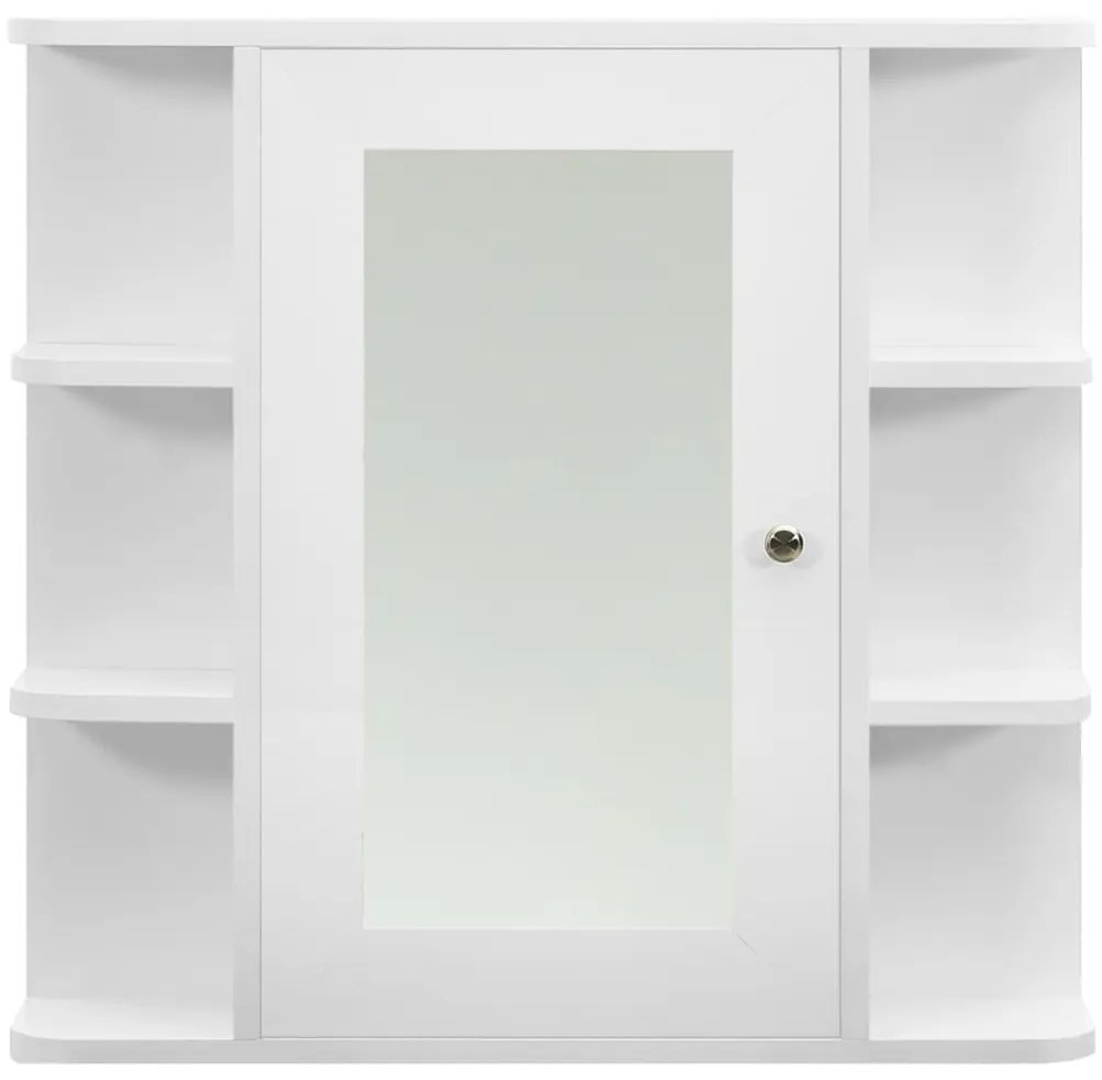 Шкаф с огледало за баня, бял, 66x17x63 см, МДФ