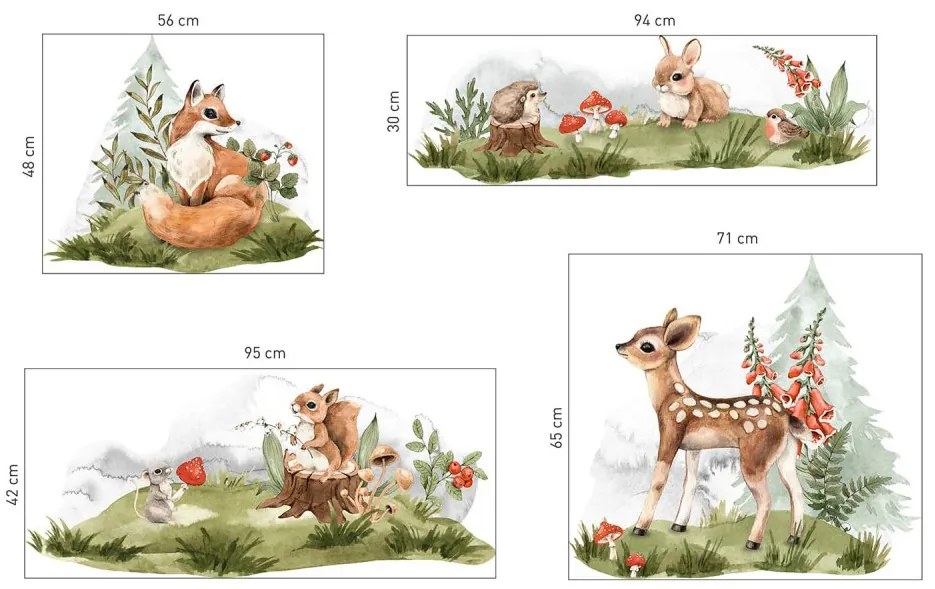 Стикер за стена в детската стая - горски животни и природа