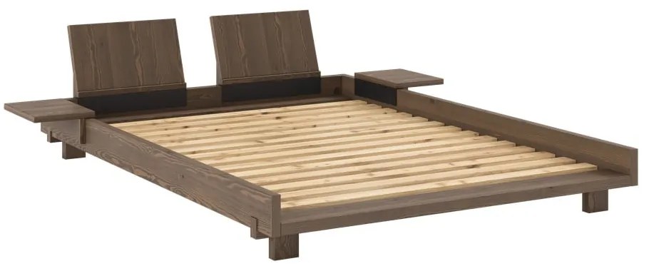 Кафяво двойно легло 140x200 cm от масивен бор с включена подматрачна рамка Social – Karup Design