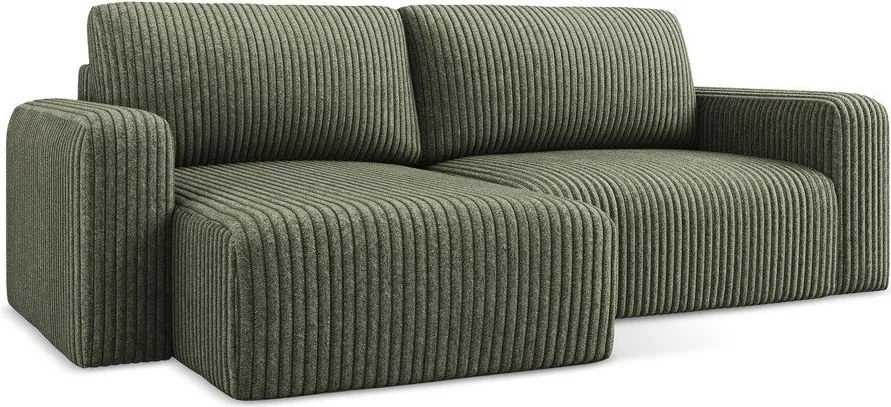 Зелен сгъваем/с място за съхранение ъглов диван от рипсено кадифе (ляв ъгъл) Kona – Makamii