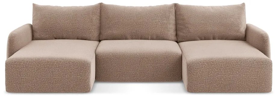 Светлокафяв разтегателен ъглов диван с място за съхранение Kalena – Makamii