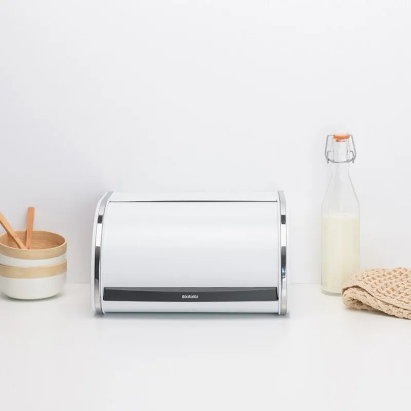 Кутия за хляб Brabantia Roll Top 1003254, 11 л, 31.6x26.5 см, Специална структура, Бял/Инокс