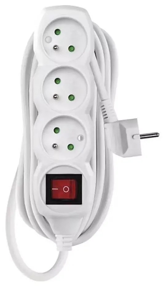 Удължител с ключ 3 гнезда 5м бял