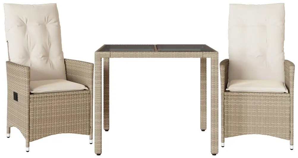 3276799 vidaXL Бистро комплект с възглавници 3 части бежов полиратан