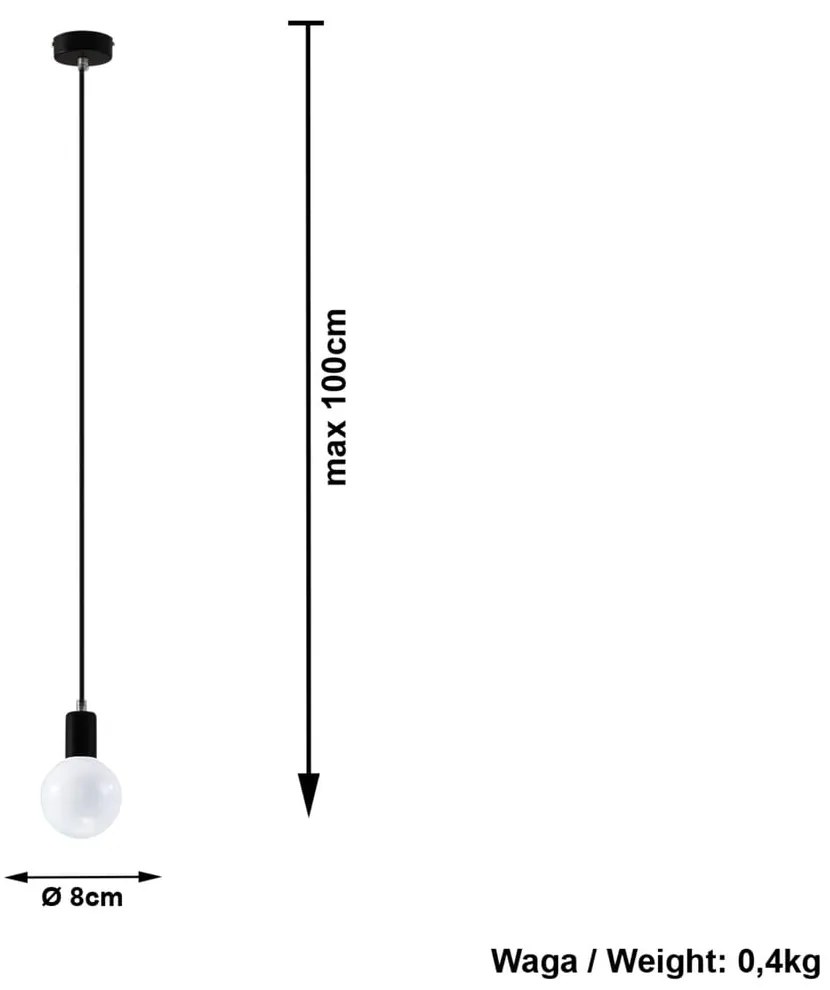 Черно висящо осветително тяло Bombilla - Sollux