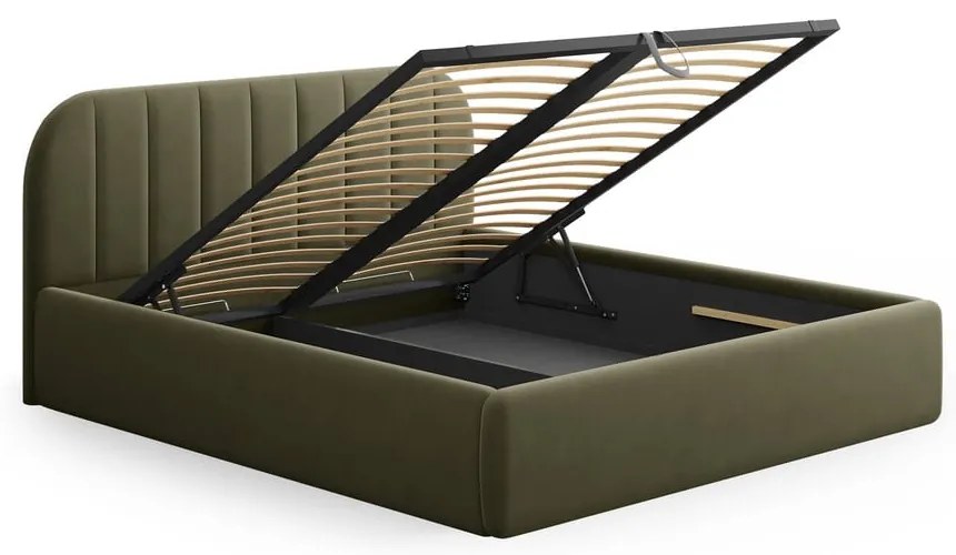 Зелено двойно легло 160x200 cm тапицирано с място за съхранение с включена подматрачна рамка Juno – Windsor &amp; Co Sofas