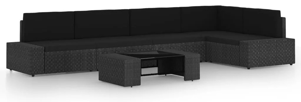 3067135 vidaXL Градински комплект с възглавници, 6 части, полиратан, черен