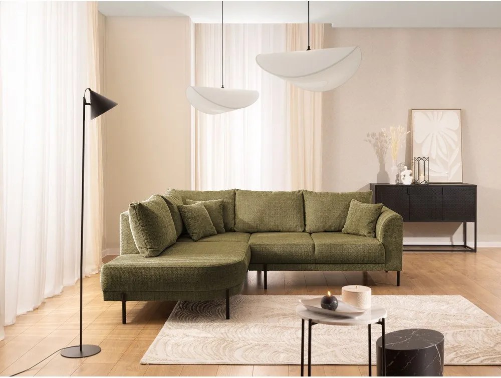 Зелен шенилов ъглов диван (ляв ъгъл/L форма) Mauris – Ropez