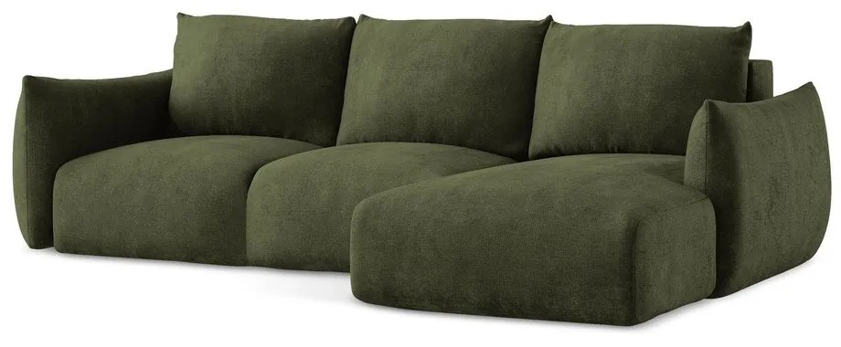 Зелен шенилов сгъваем ъглов диван (десен ъгъл) Leila – Makamii