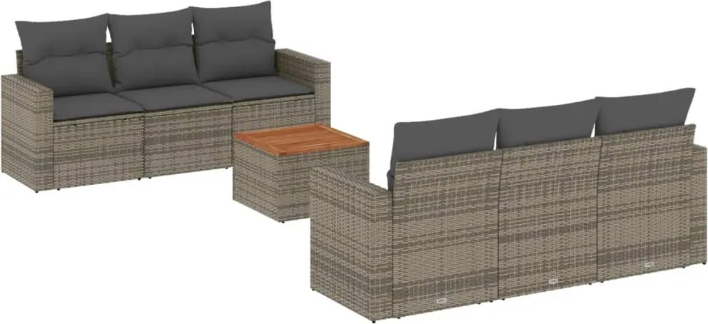 3256347 vidaXL Градински диван с възглавници, 7 части, полиратан, сив