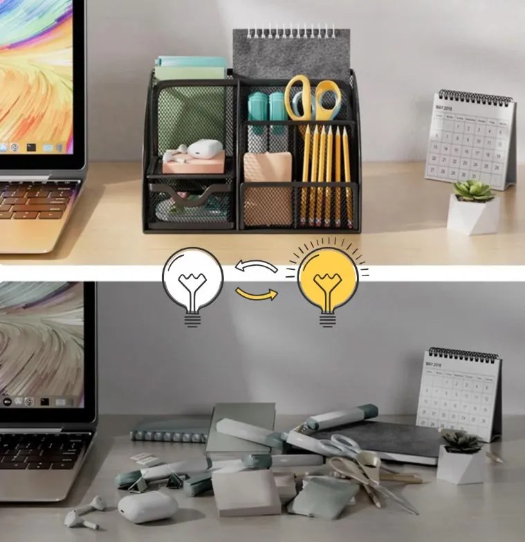 Органайзер за бюро с чекмедже Maaleo, метален моливник с 6 отделения