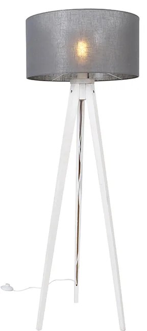 Модерна подова лампа на триножник бяла с сив абажур 50 см - Tripod Classic